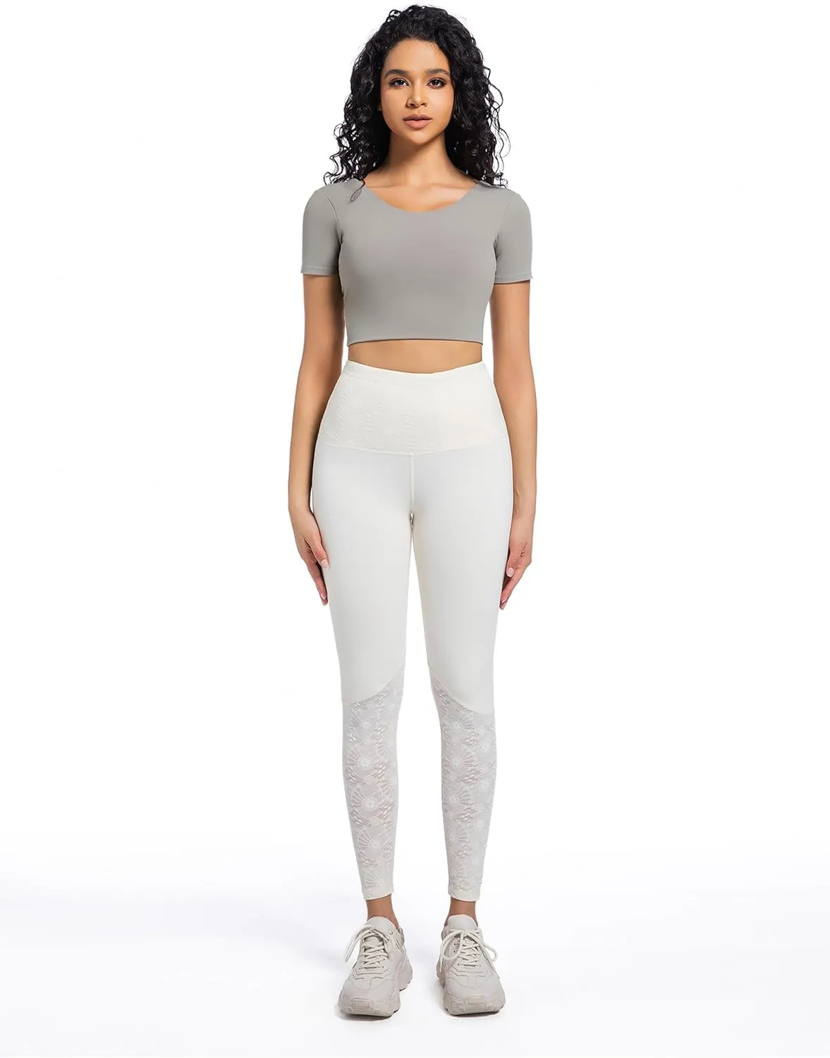 Women Lace Yoga Capris with Pockets Tummy Control Workout Capri Leggings Compression Breathable Ideal for Gym Running