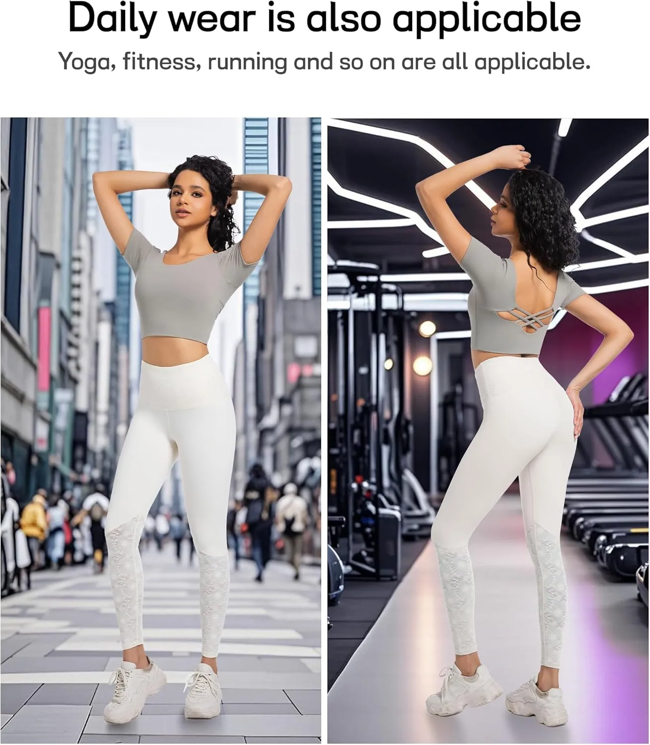 Women Lace Yoga Capris with Pockets Tummy Control Workout Capri Leggings Compression Breathable Ideal for Gym Running