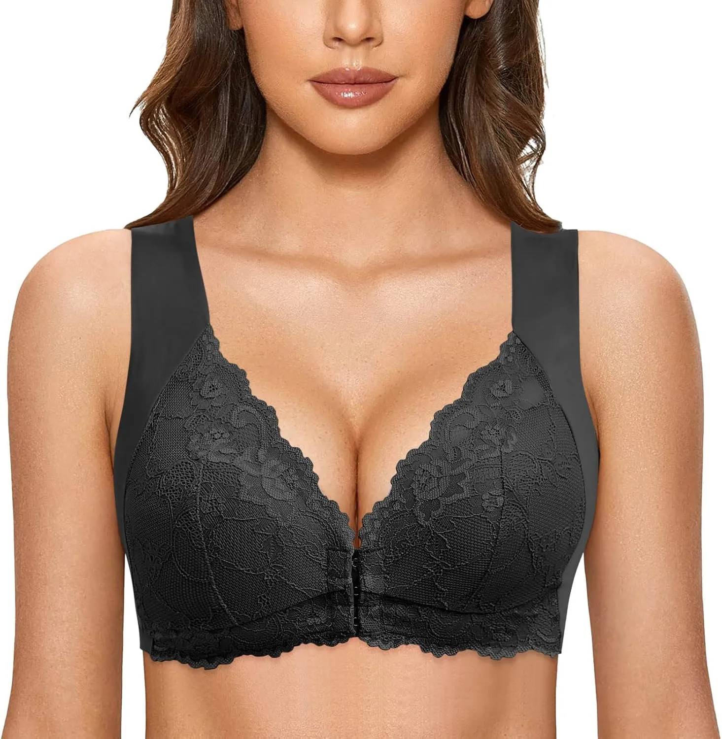 Women Ladies Seamless Lace Sports Bras Front Closure Backless No Underwire Push Up High Support Wireless Plus Size Bralettes