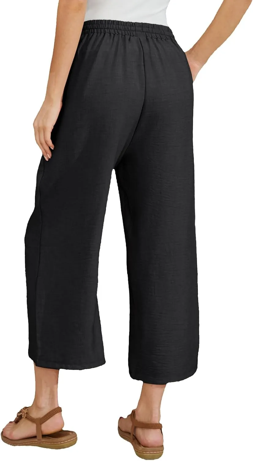 Women Linen Pants High Waist Wide Leg Pants Lightweight Comforts Summer Capri Pants Vacation Outfits for Women Girls
