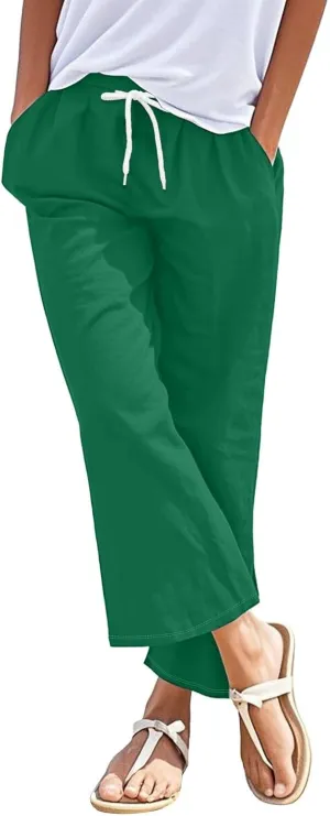 Women Linen Pants Summer Casual Loose High Waist Cargo Lounge Pant 2025 Beach Travel Vacation Outfits