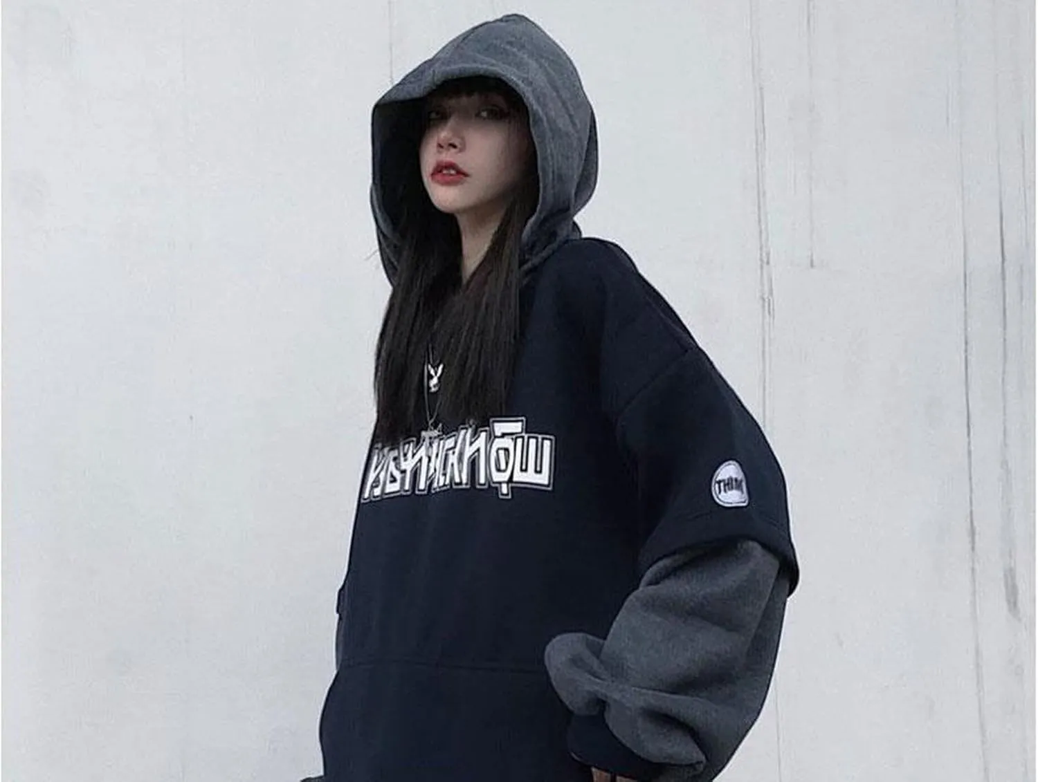 Women Men Alt Y2K Goth Emo Fake 2 Pcs Hoodie Fall Winter Streetwear Grunge Dark Academia Oversize Hooded Sweatshirt