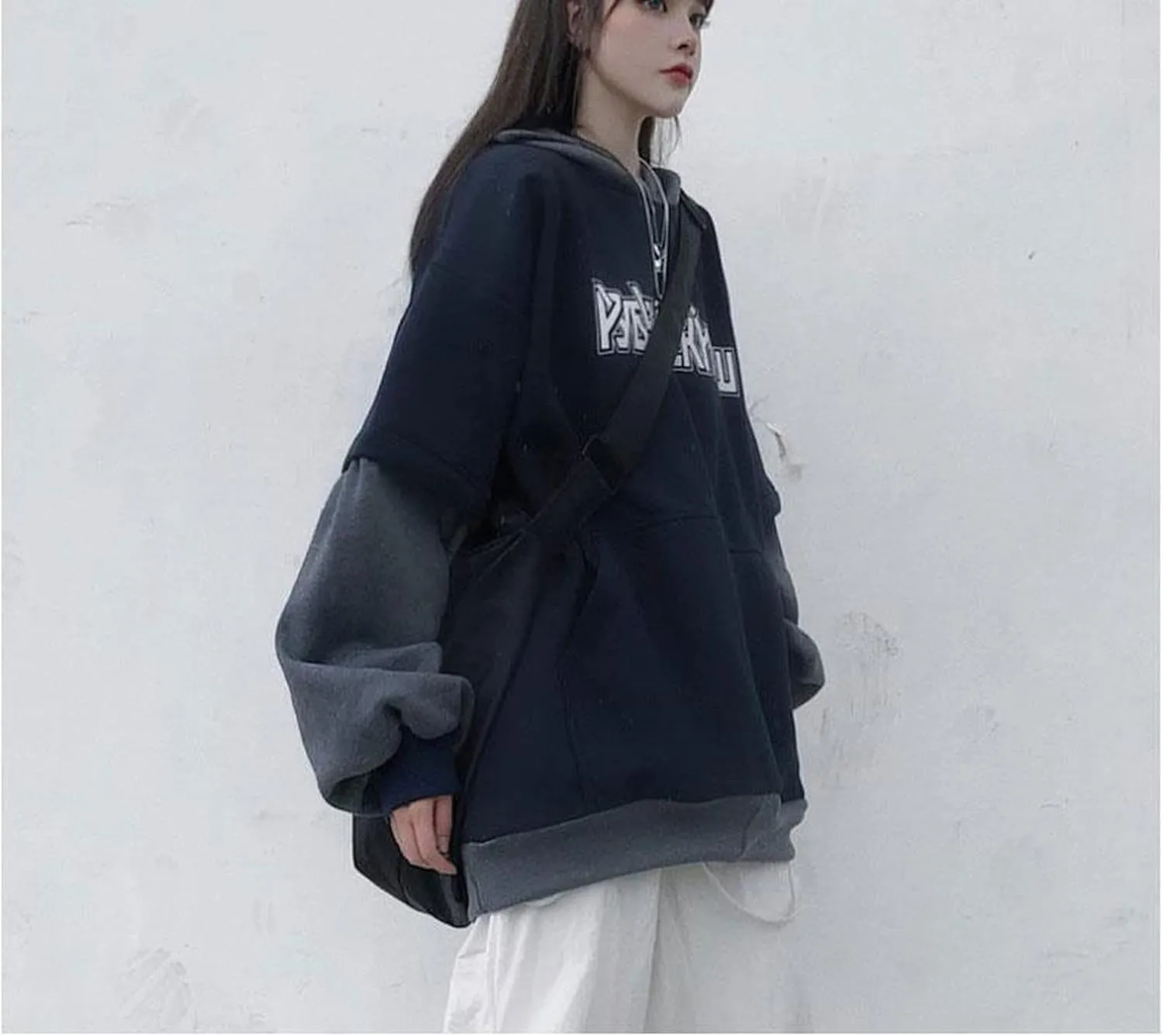 Women Men Alt Y2K Goth Emo Fake 2 Pcs Hoodie Fall Winter Streetwear Grunge Dark Academia Oversize Hooded Sweatshirt
