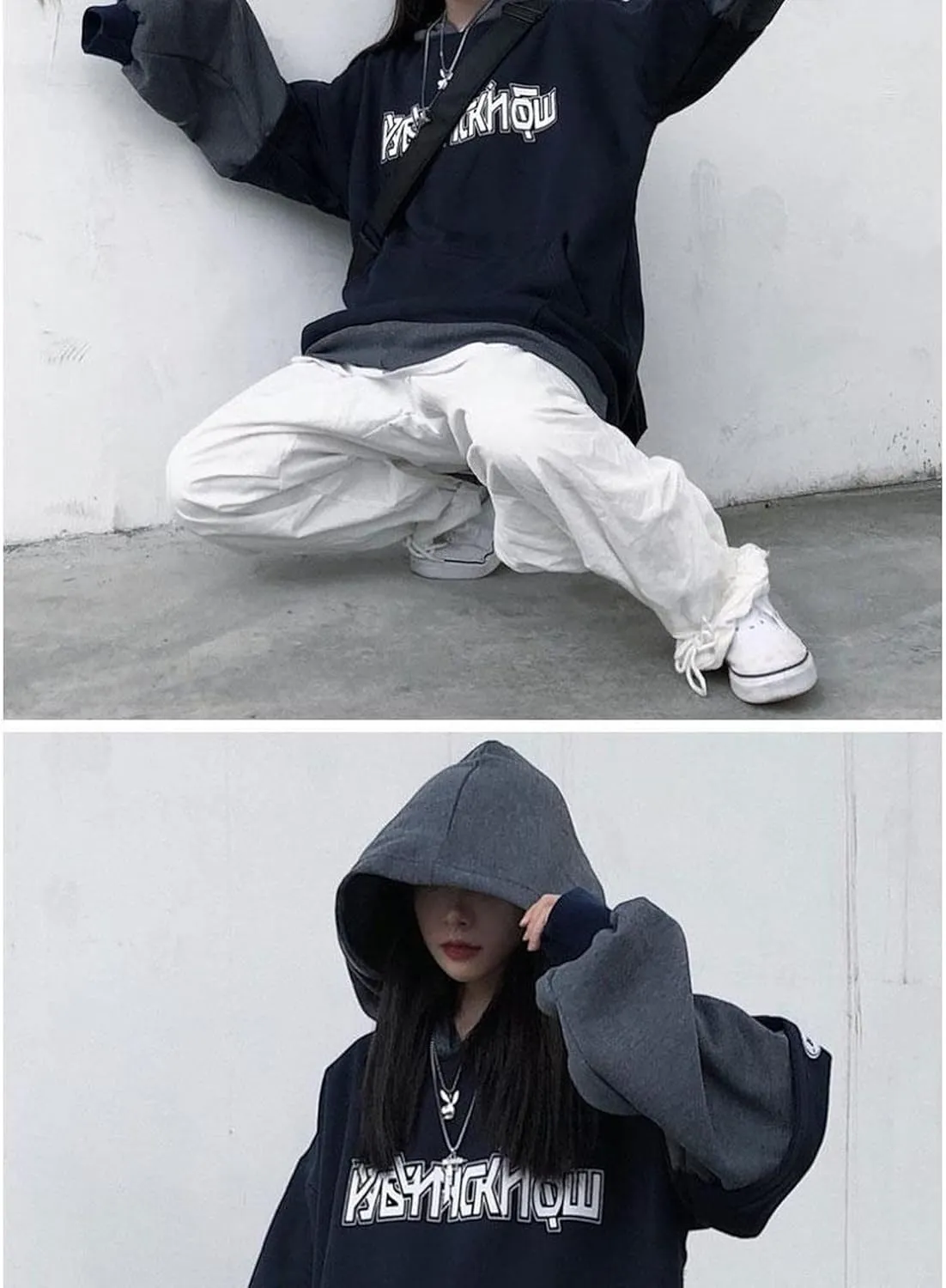 Women Men Alt Y2K Goth Emo Fake 2 Pcs Hoodie Fall Winter Streetwear Grunge Dark Academia Oversize Hooded Sweatshirt