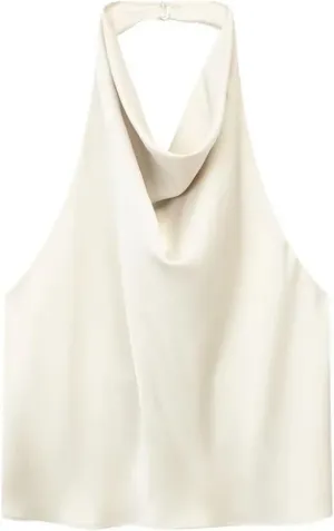 Women Satin Flowing Halterneck Tank Tops Sexy Backless with Button Female Camis