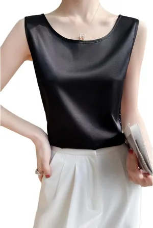 Women Silk Satin Tank Tops Summer Sleeveless Basic Camisole