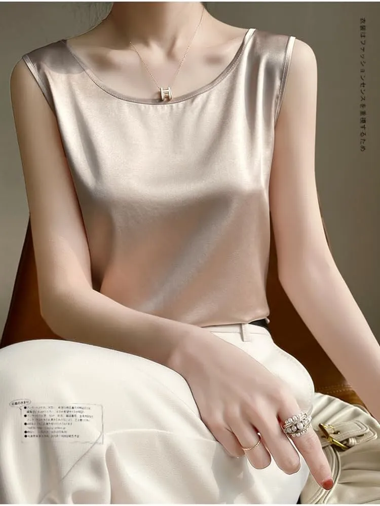Women Silk Satin Tank Tops Summer Sleeveless Basic Camisole