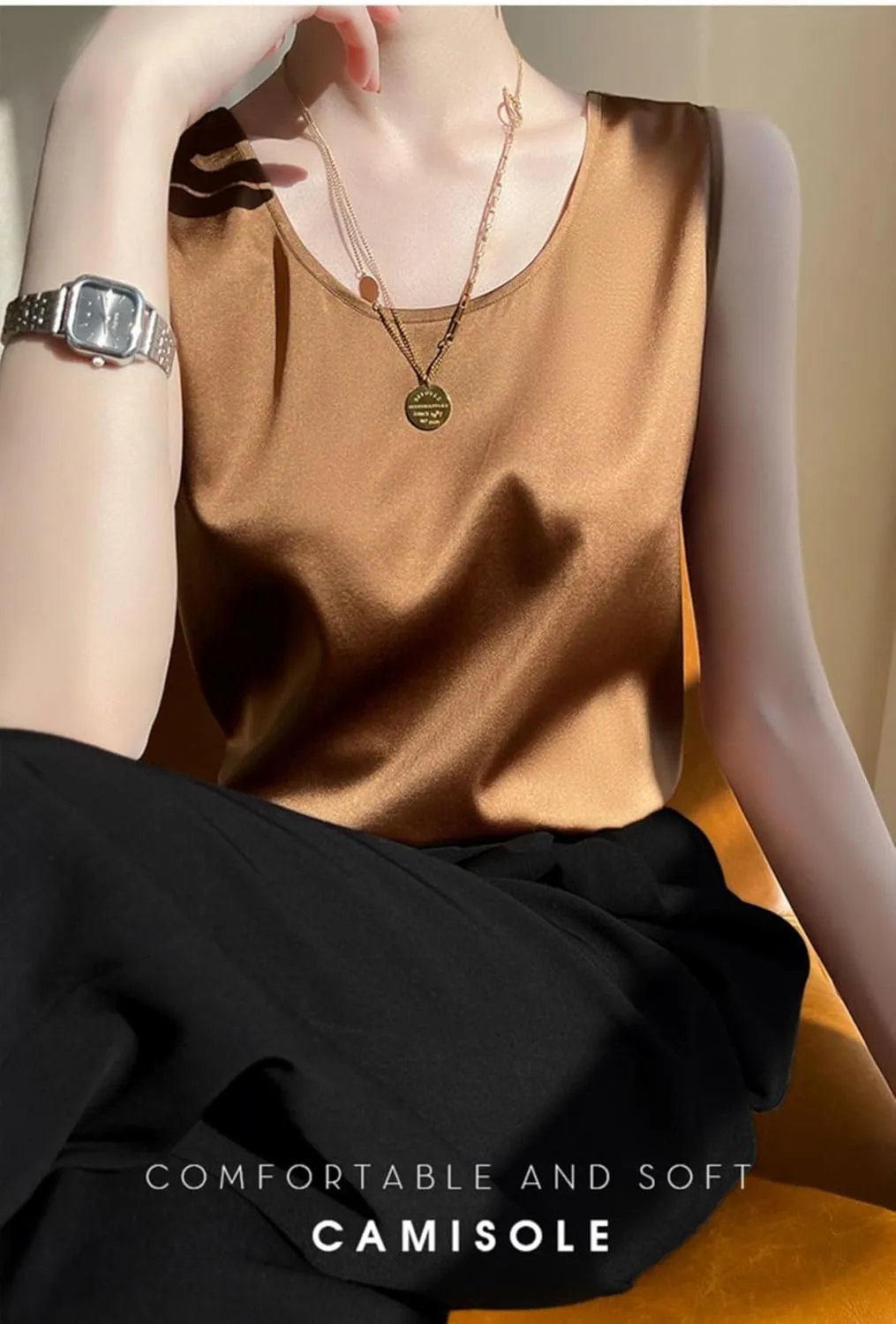 Women Silk Satin Tank Tops Summer Sleeveless Basic Camisole