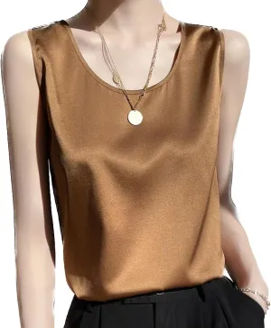 Women Silk Satin Tank Tops Summer Sleeveless Basic Camisole