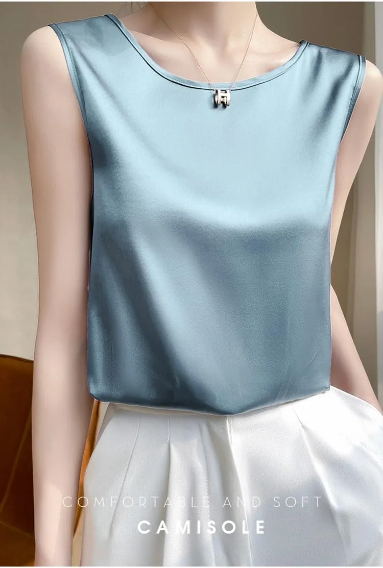 Women Silk Satin Tank Tops Summer Sleeveless Basic Camisole