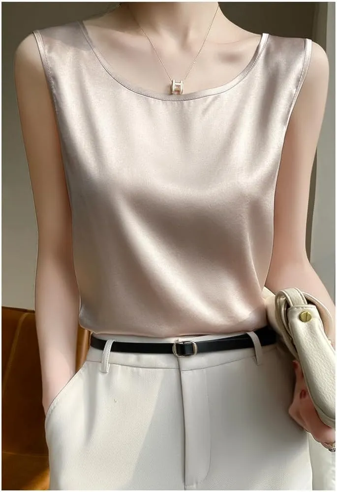 Women Silk Satin Tank Tops Summer Sleeveless Basic Camisole