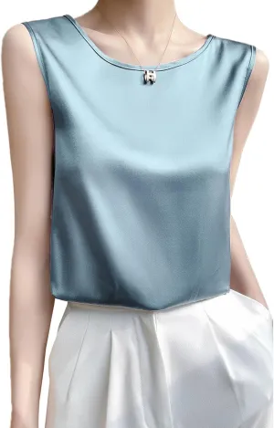 Women Silk Satin Tank Tops Summer Sleeveless Basic Camisole