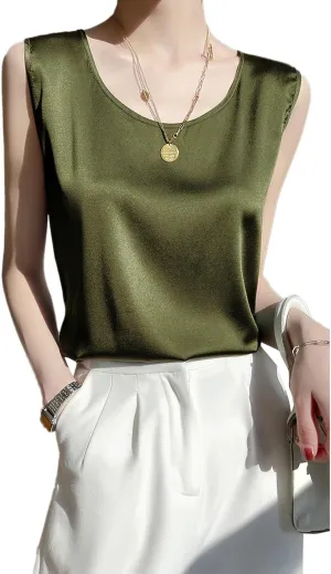Women Silk Satin Tank Tops Summer Sleeveless Basic Camisole
