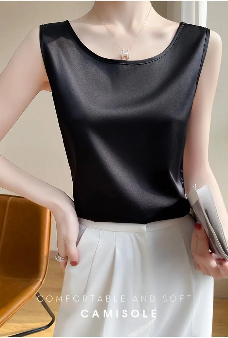 Women Silk Satin Tank Tops Summer Sleeveless Basic Camisole