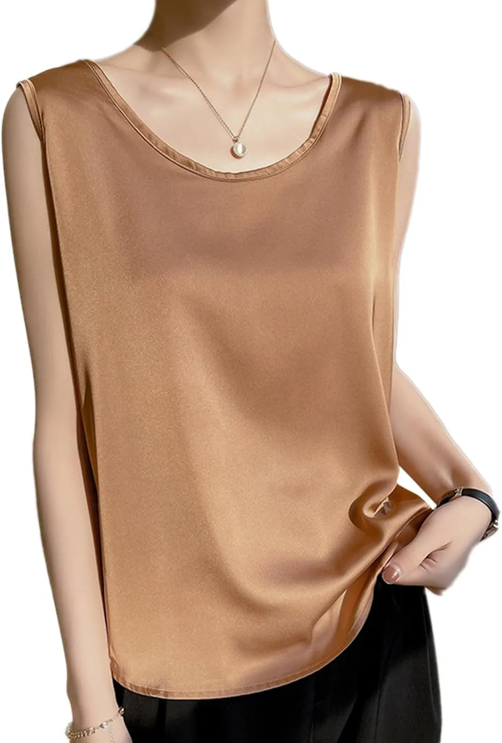 Women Silk Satin Tank Tops Summer Sleeveless Basic Camisole
