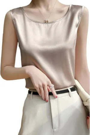 Women Silk Satin Tank Tops Summer Sleeveless Basic Camisole