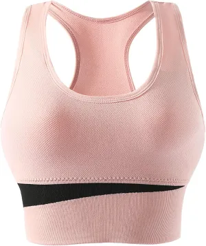 Women Sports Bras Seamless Color Blocking Chest Binder Wireless Comfortable Breathable Yoga Bra