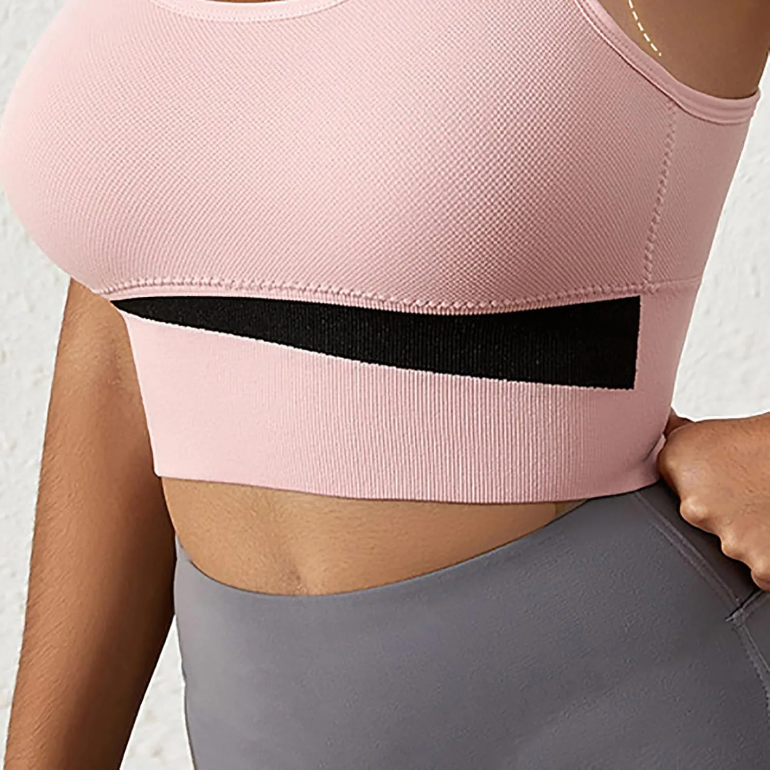 Women Sports Bras Seamless Color Blocking Chest Binder Wireless Comfortable Breathable Yoga Bra