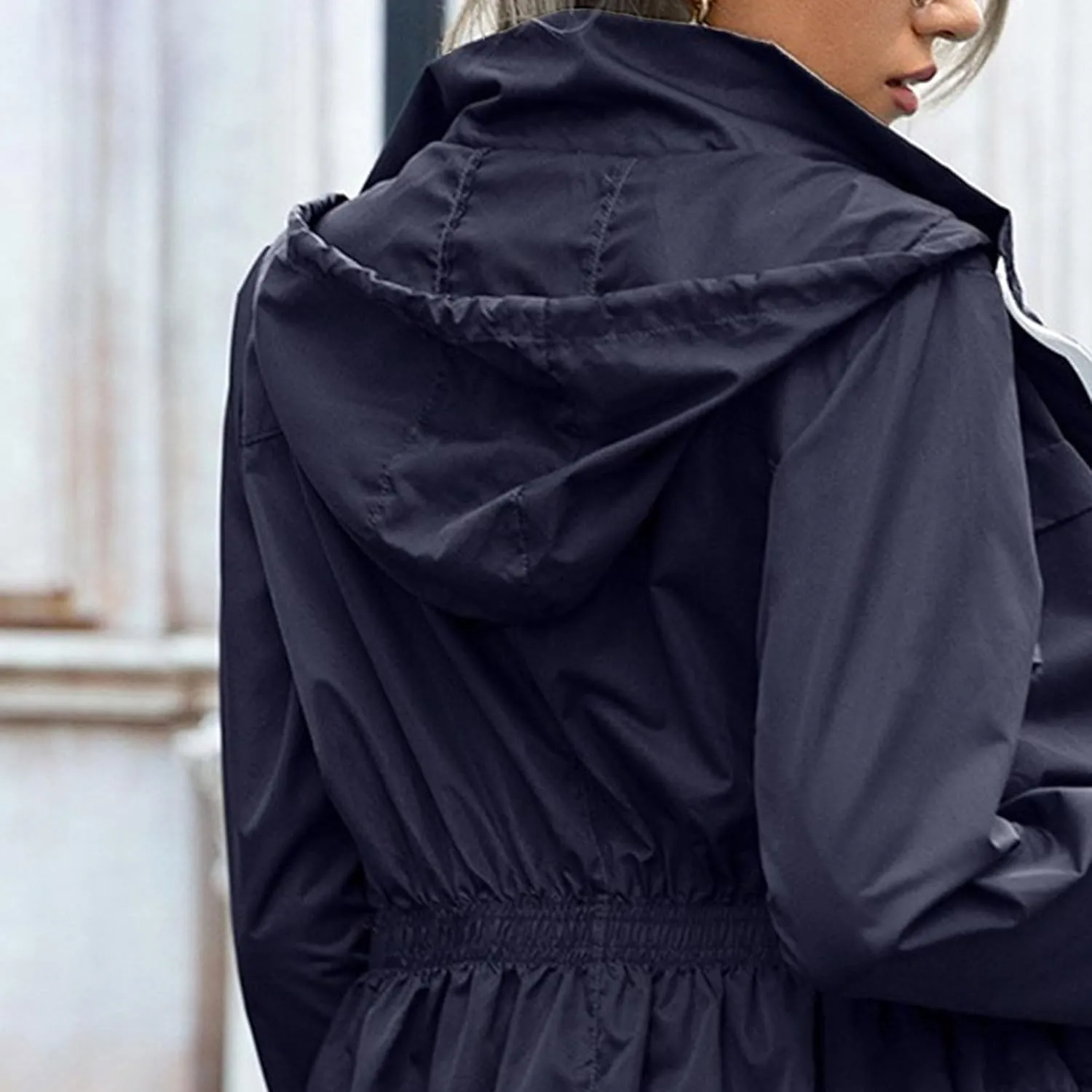 Women Waterproof Lightweight Rain Jacket Active Outdoor Hooded Raincoat for Hiking Traveling Running Walking Riding