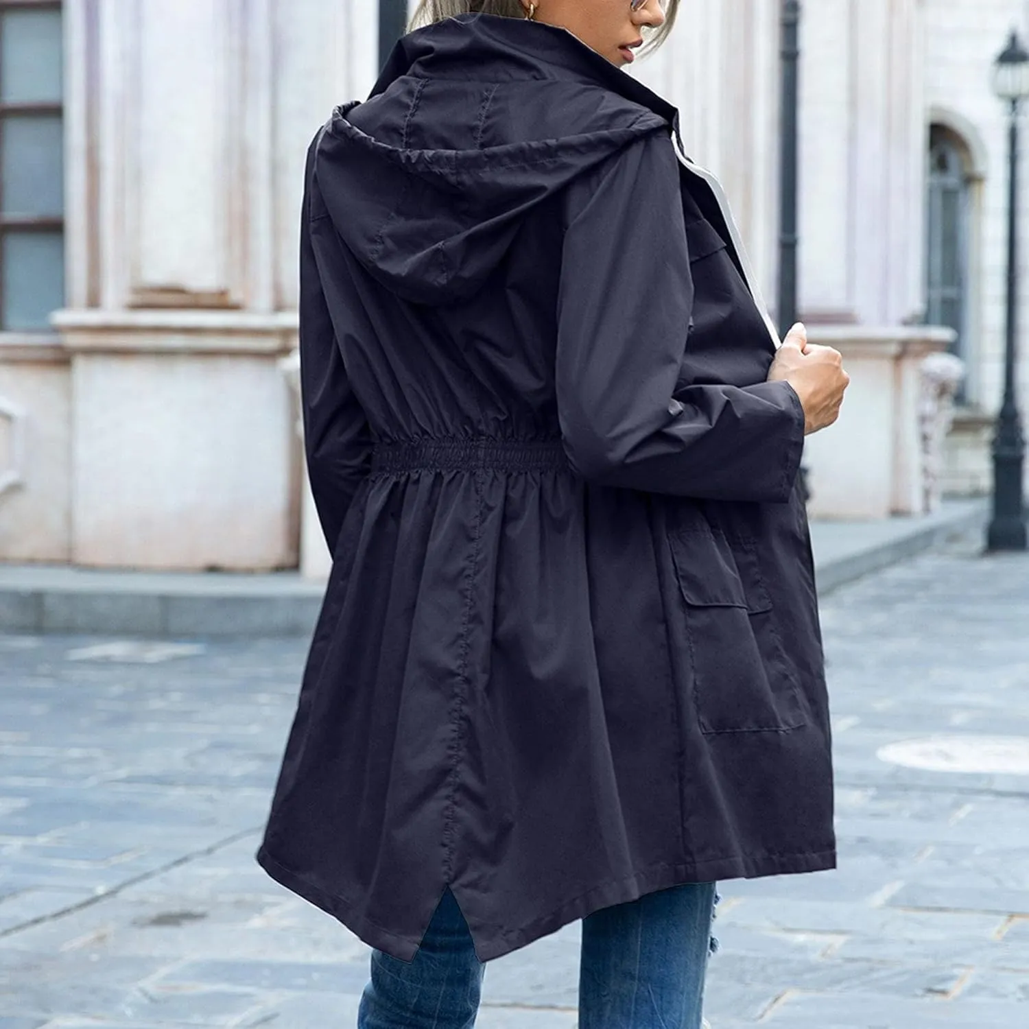Women Waterproof Lightweight Rain Jacket Active Outdoor Hooded Raincoat for Hiking Traveling Running Walking Riding