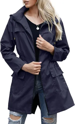 Women Waterproof Lightweight Rain Jacket Active Outdoor Hooded Raincoat for Hiking Traveling Running Walking Riding