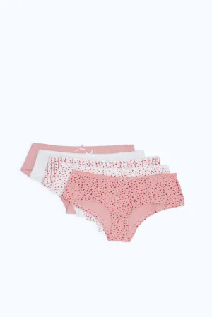 Women White And Pink Boyleg Briefs Set (Pack of 5)