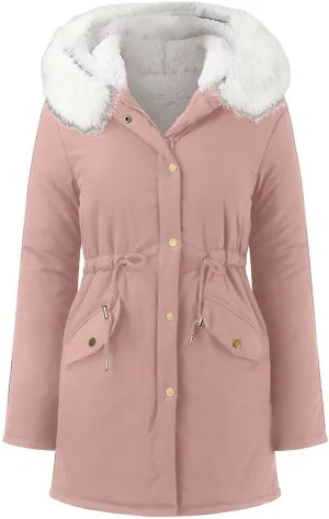 Women Winter Thicken Hooded Long Down Jacket Women Coat Slim Fit Cotton-Padded Fleece Coat