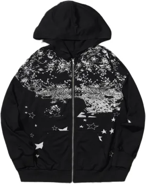 Women Zip Up Hoodie Y2k Vintage Graphic Oversized Sweatshirt Long Sleeve Goth Jacket Full Grunge Streetwear
