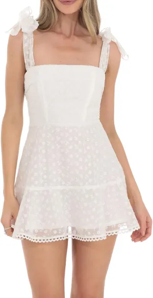 Womens 2025 Summer Floral Mini Dress Sleeveless Backless Tie Up Shoulder Strap Double Layer Ruffle Dress