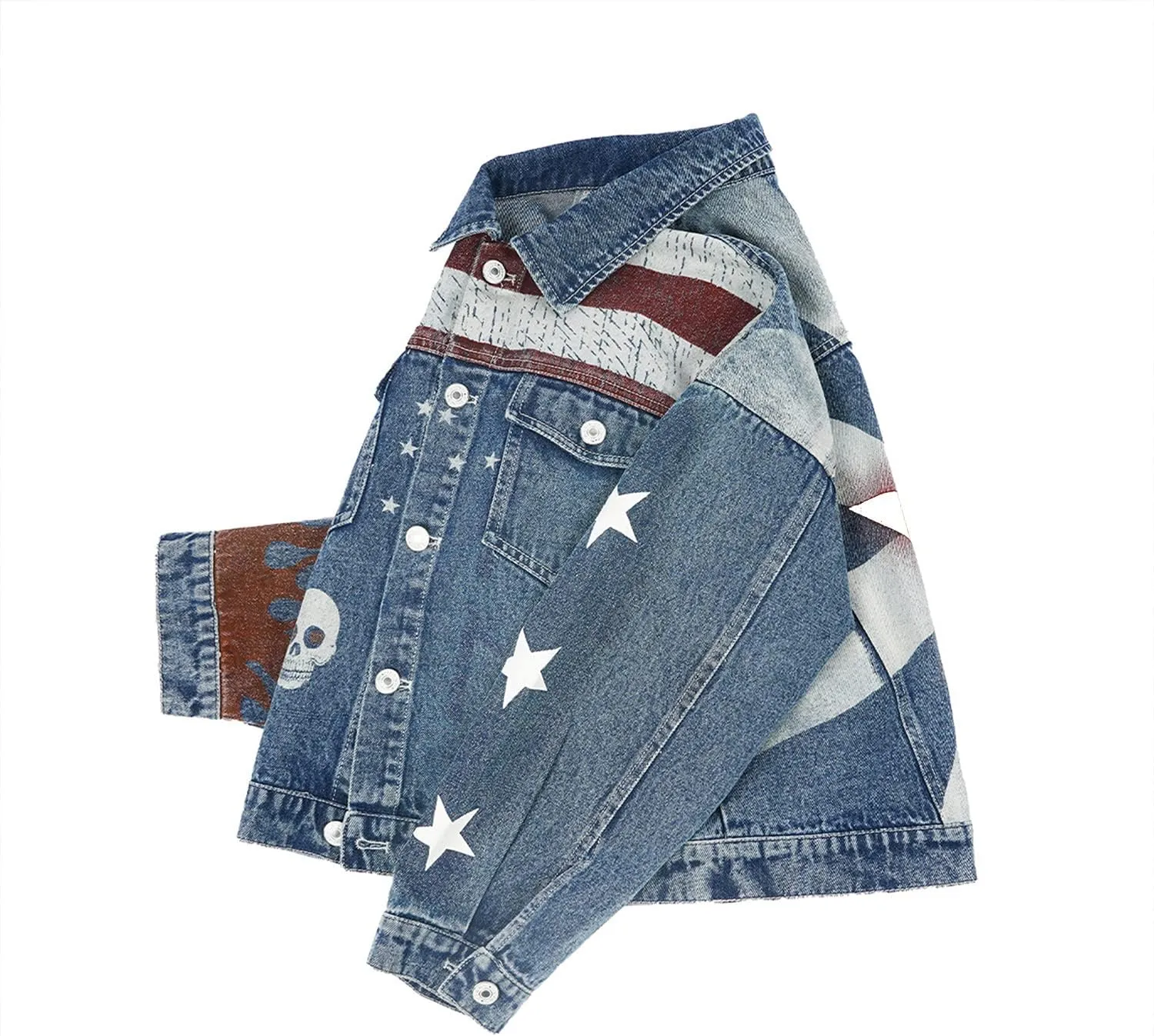 Womens America Girls Halloween Denim Coat Jacket Outfits Women Cosplay Casual Lapel Outerwear Costume