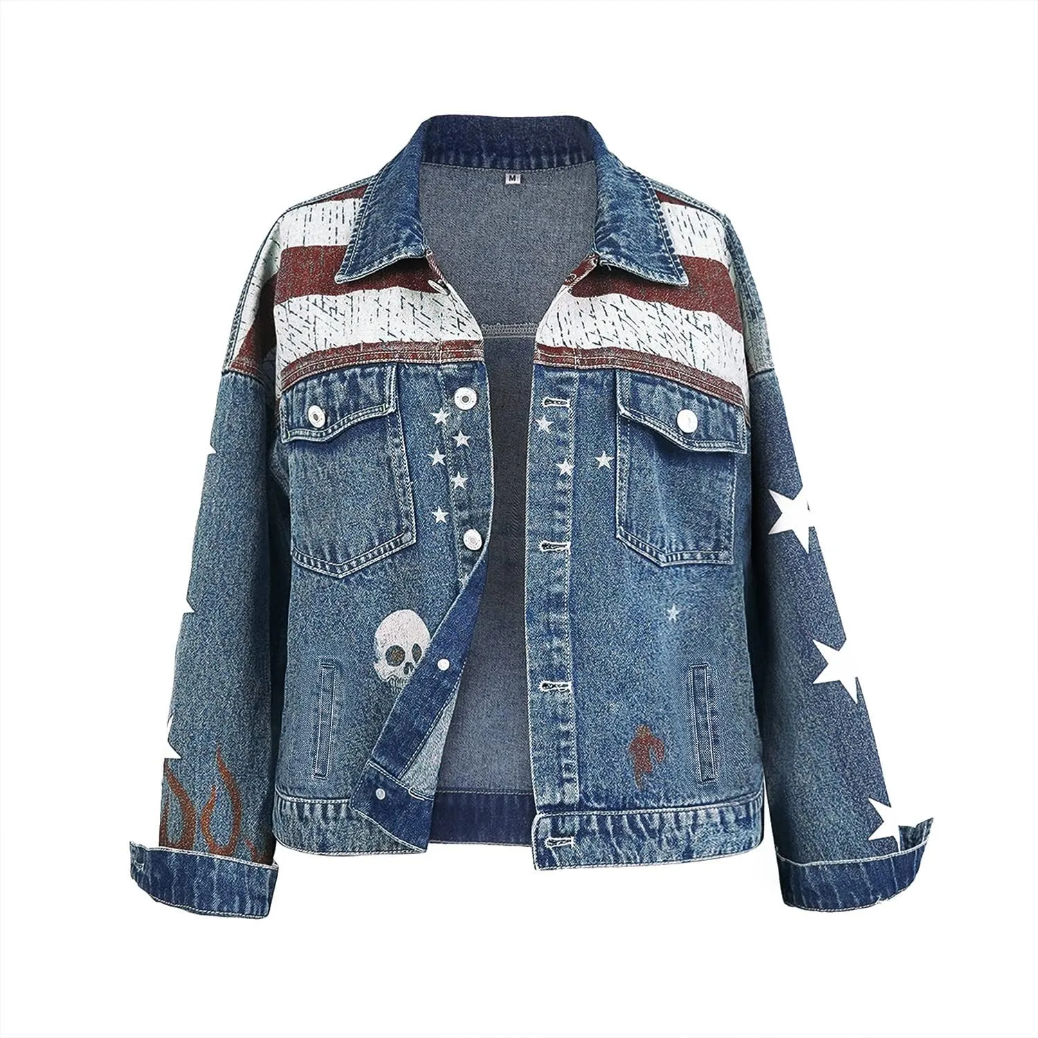 Womens America Girls Halloween Denim Coat Jacket Outfits Women Cosplay Casual Lapel Outerwear Costume