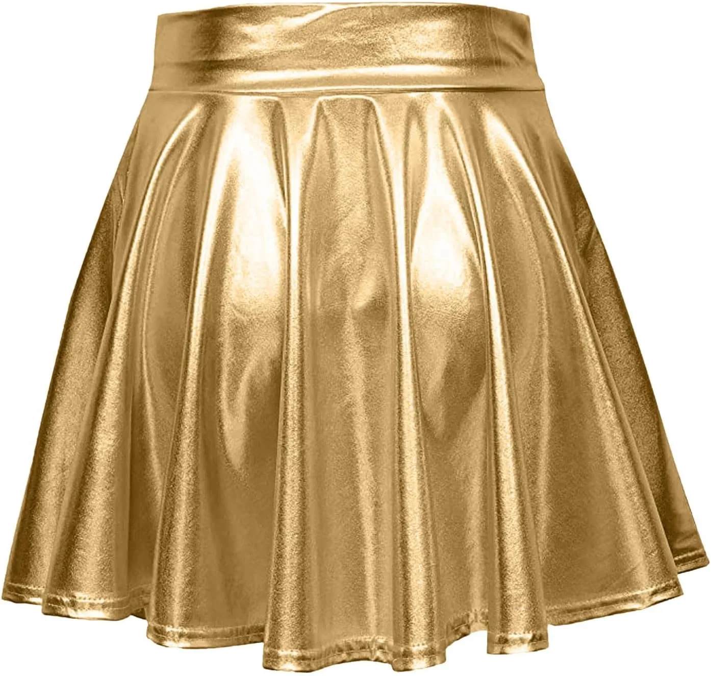 Womens Basic Versatile Mini Skirts Casual Stretchy Flared Skater Skirt Fashion Sexy Solid Pleated Skirt Shiny Skirts