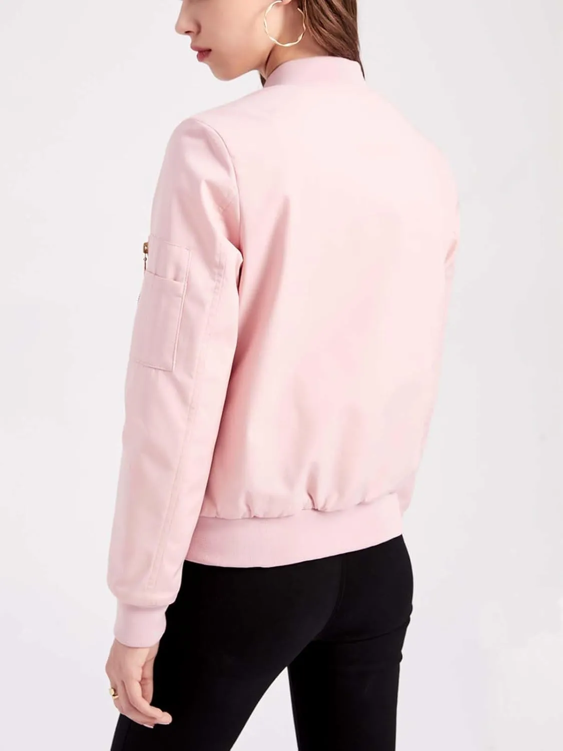 Women's Bomber Jacket Lightweight Varsity Zip Up Coat Casual Long Sleeve Windbreaker