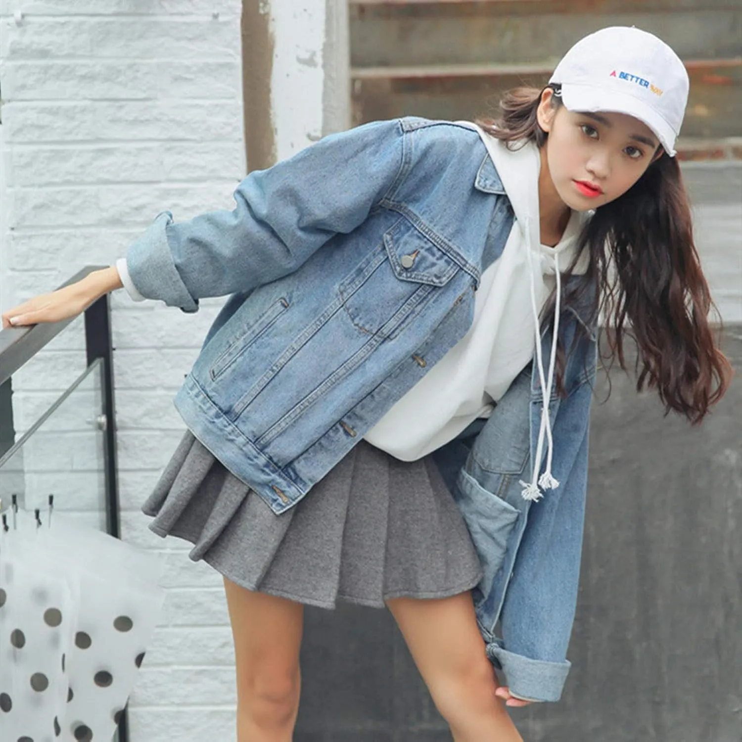 Women's Boyfriend Denim Jackets Long Sleeve Loose Jean Coats Oversize