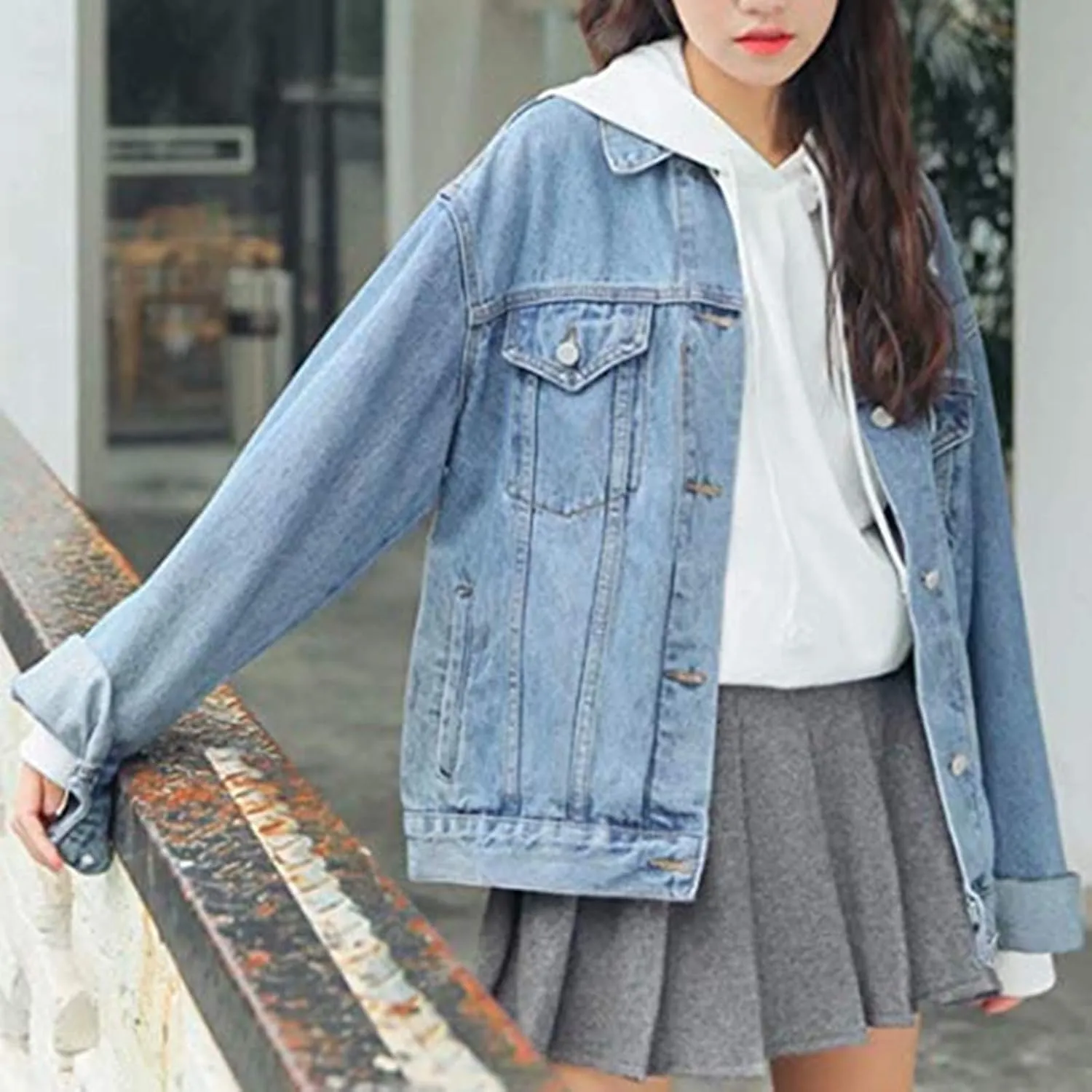 Women's Boyfriend Denim Jackets Long Sleeve Loose Jean Coats Oversize