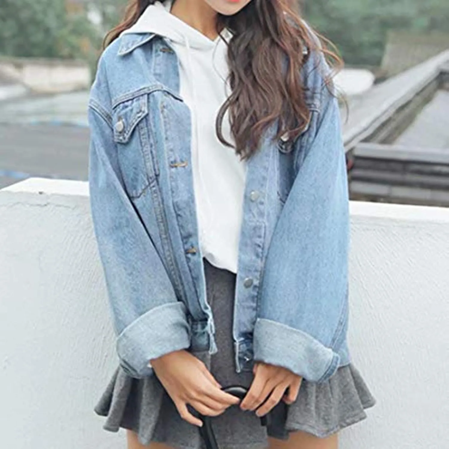 Women's Boyfriend Denim Jackets Long Sleeve Loose Jean Coats Oversize