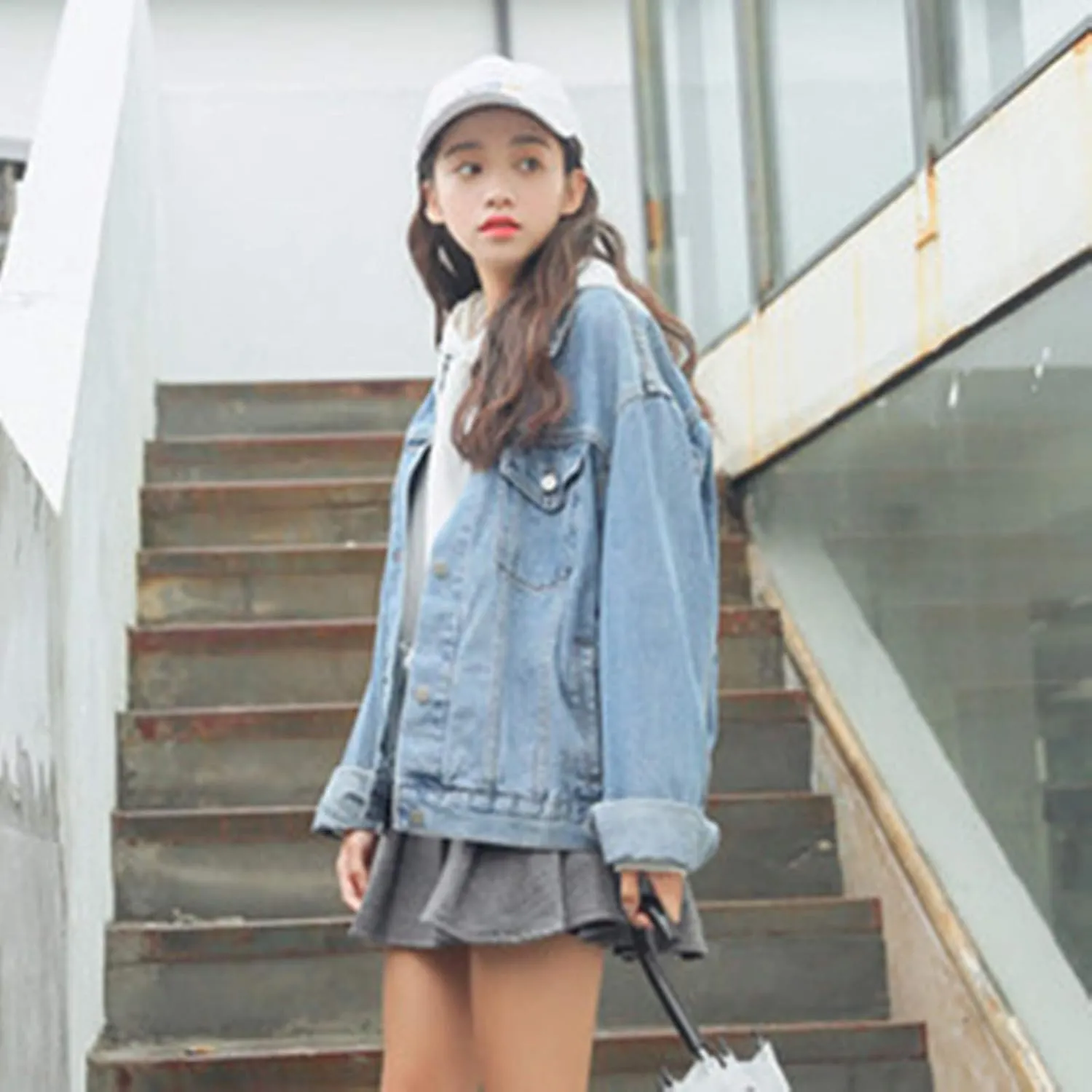 Women's Boyfriend Denim Jackets Long Sleeve Loose Jean Coats Oversize