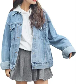 Women's Boyfriend Denim Jackets Long Sleeve Loose Jean Coats Oversize