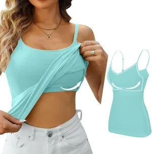 Women's Bra Camisole Tops Adjustable Spaghetti Strap Cami Tank Yoga Sports T-Shirts Athletic Outside with Chest Pad