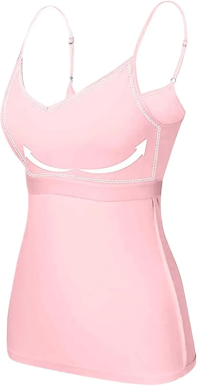 Women's Bra Camisole Tops Adjustable Spaghetti Strap Cami Tank Yoga Sports T-Shirts Athletic Outside with Chest Pad