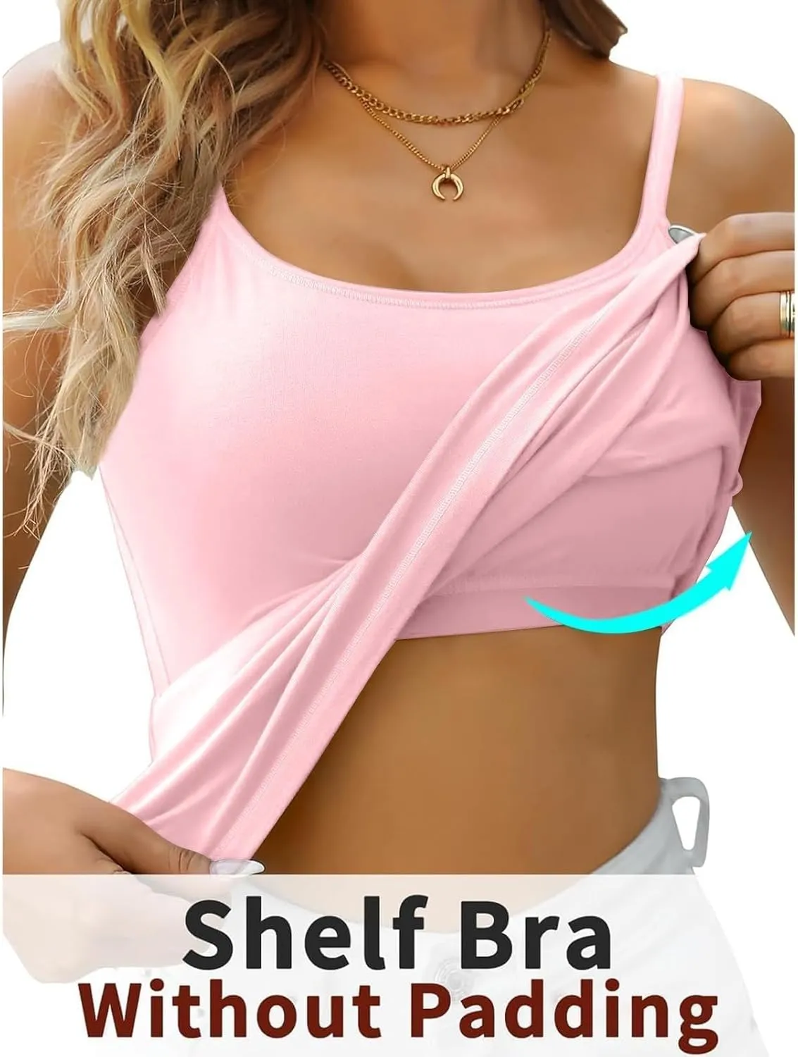 Women's Bra Camisole Tops Adjustable Spaghetti Strap Cami Tank Yoga Sports T-Shirts Athletic Outside with Chest Pad