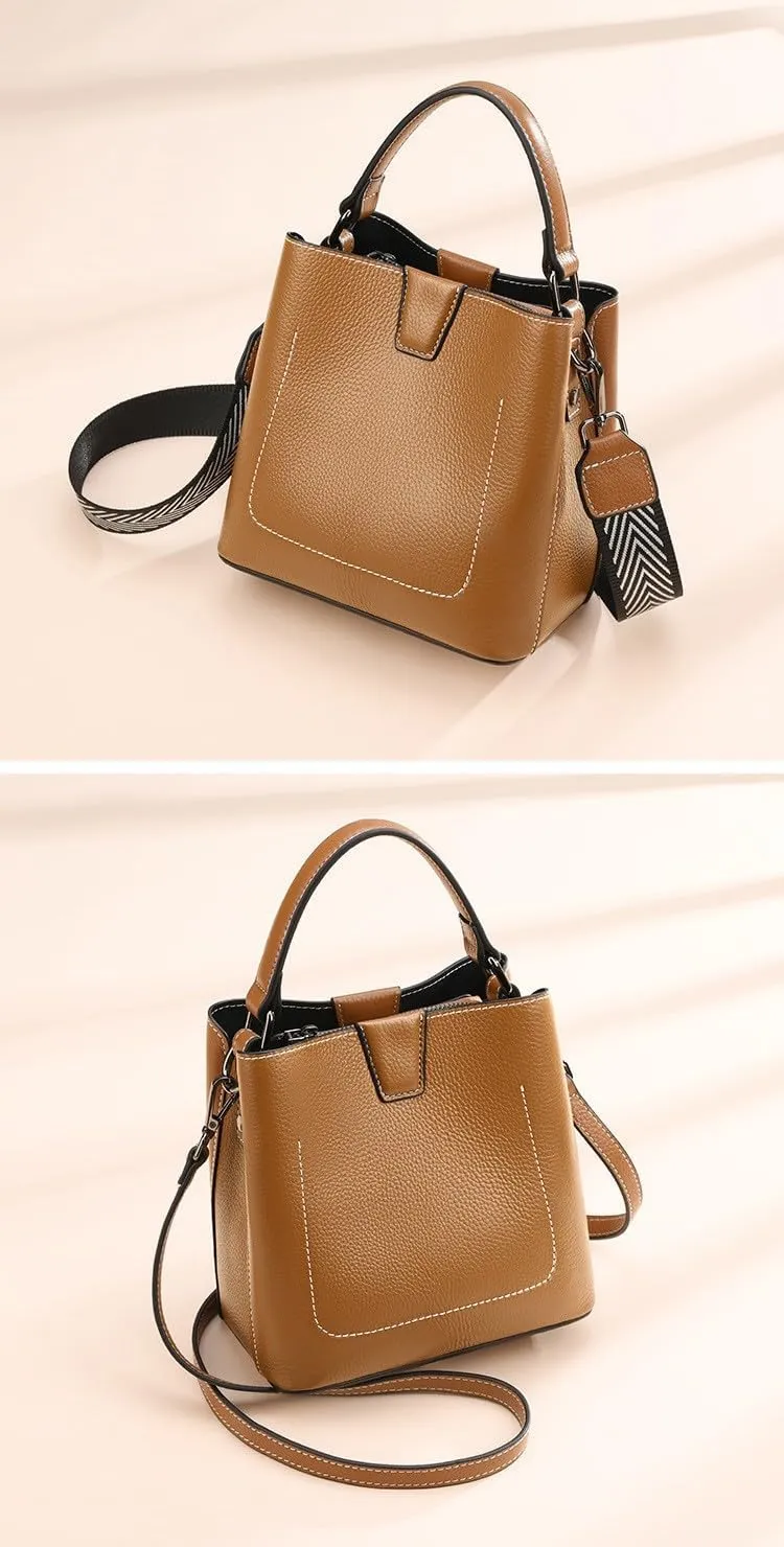 Women's Bucket Bag Handbag Shoulder Crossbody Bag Top Layer Cowhide Leather Chic Stylish Versatile Elegant Luxury