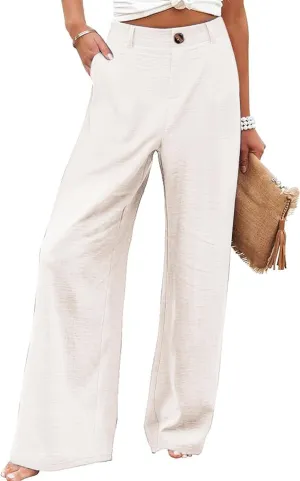 Womens Casual Loose Fit Palazzo Pants Elastic High Waist Lounge Long Pajama Wide Leg Trousers with Pocket