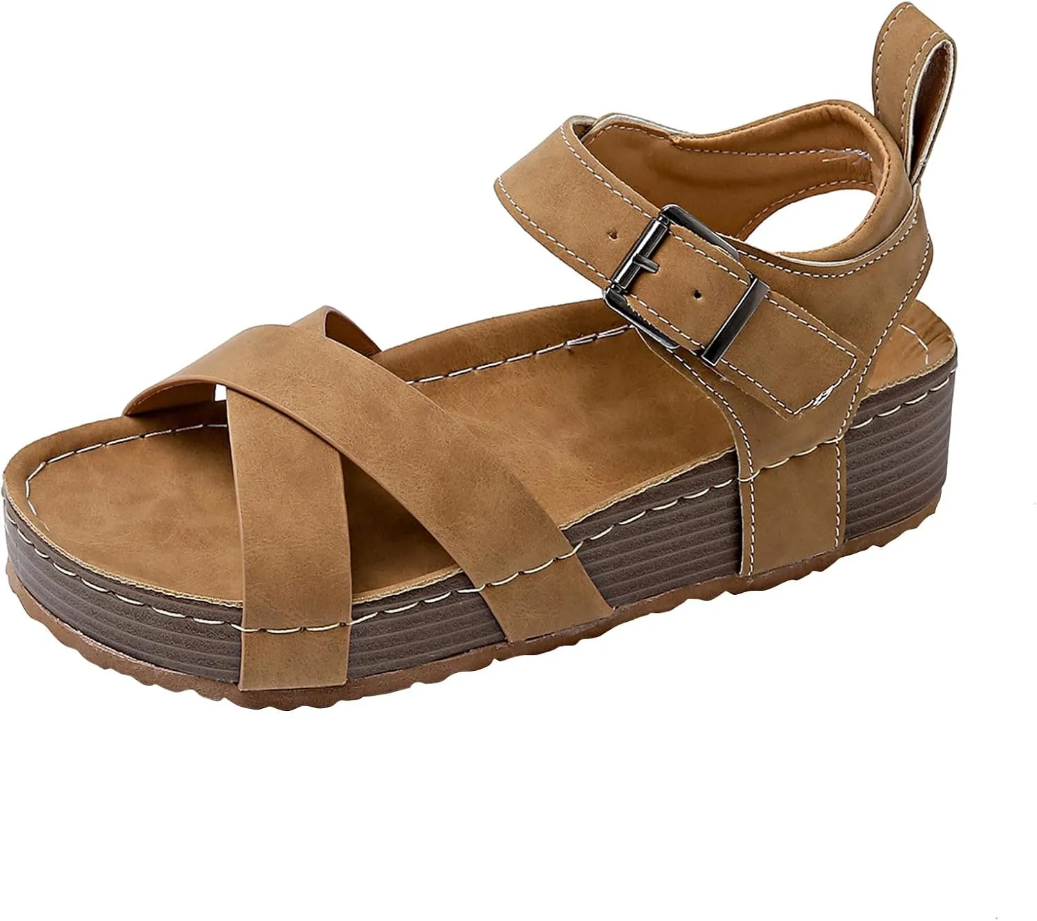 Women's Comfortable Arch Support Dressy Flat Sandals Elastic Open Toe Sandal Walking Shoes for Summer Hiking Workout Shoe