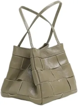 Women's Cowhide Denim Canvas Bucket Woven Box Bag Shoulder Crossbody Bag Versatile Handbag Hobo Vintage Large Capacity