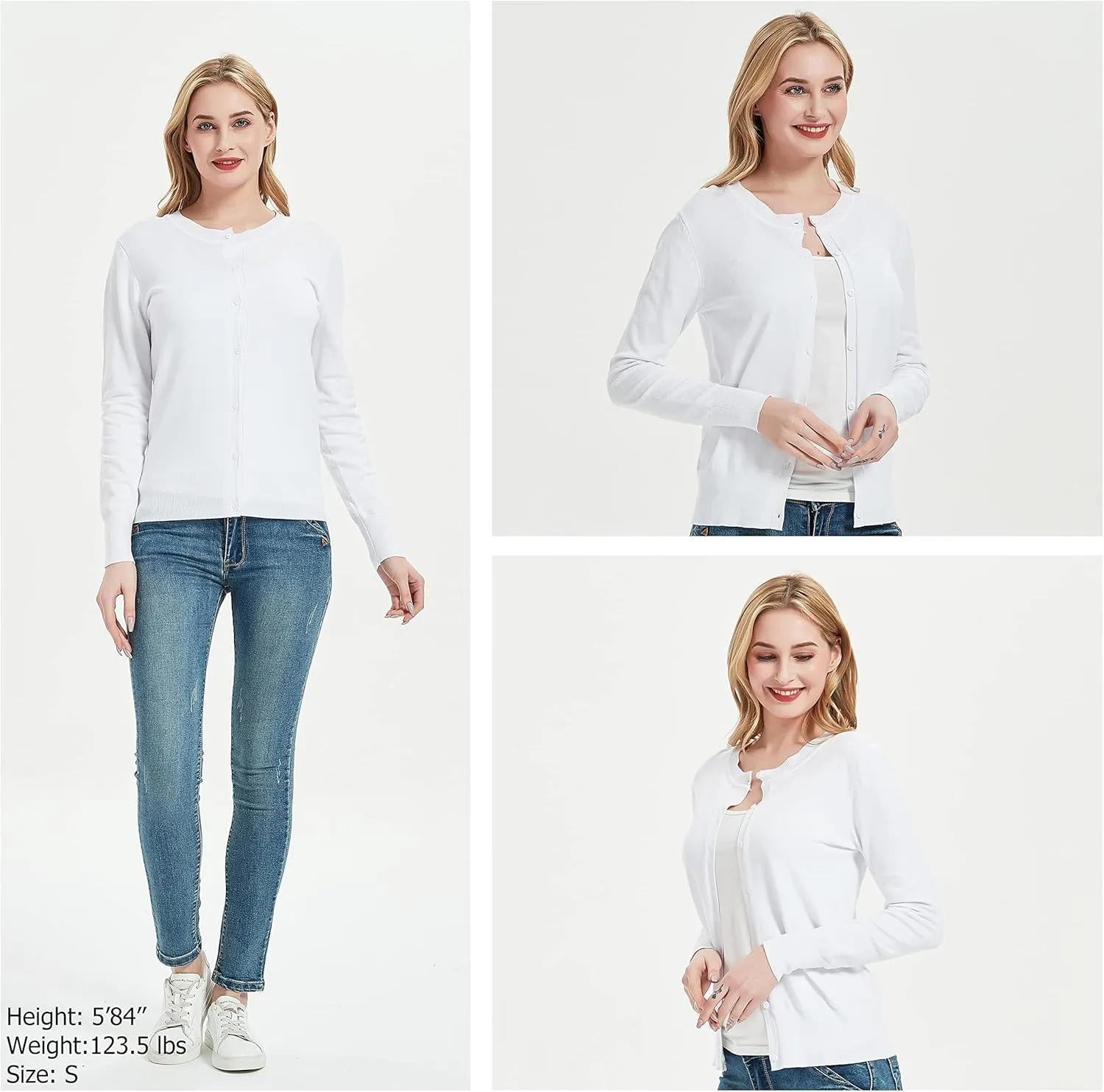 Women's Crew Neck Button Down Long Sleeve Cardigan Sweater