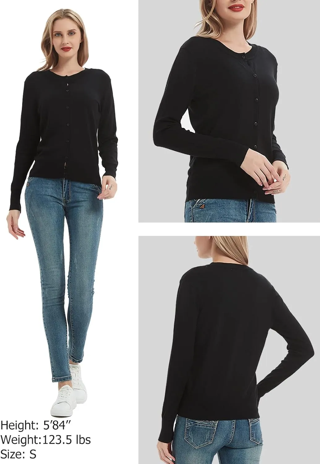 Women's Crew Neck Button Down Long Sleeve Cardigan Sweater