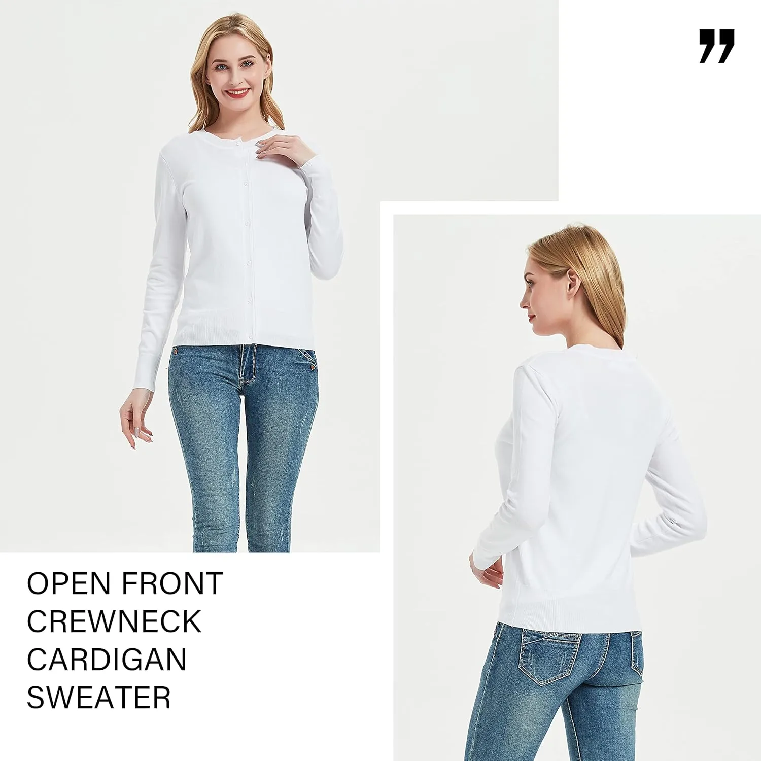 Women's Crew Neck Button Down Long Sleeve Cardigan Sweater