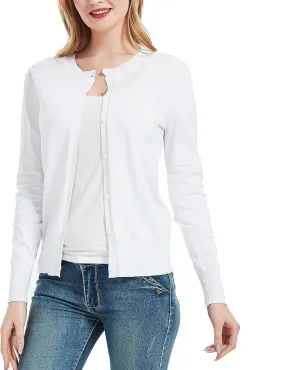 Women's Crew Neck Button Down Long Sleeve Cardigan Sweater