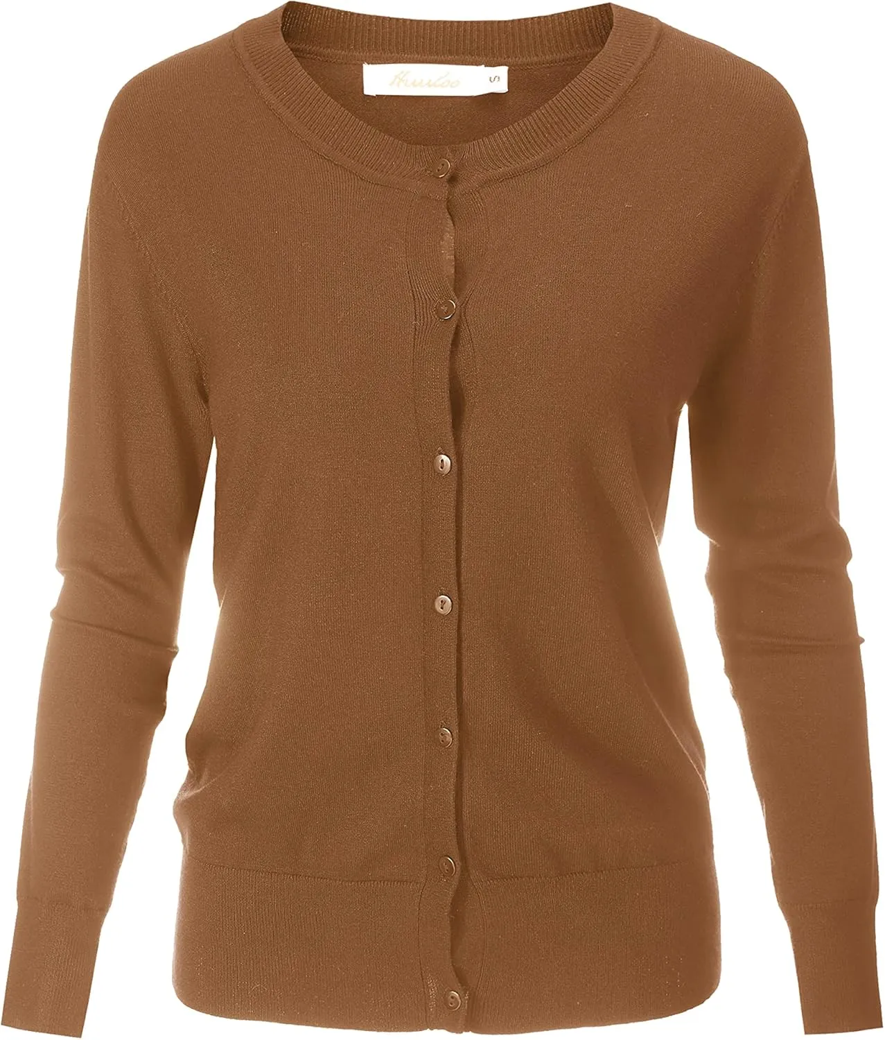 Women's Crew Neck Button Down Long Sleeve Cardigan Sweater